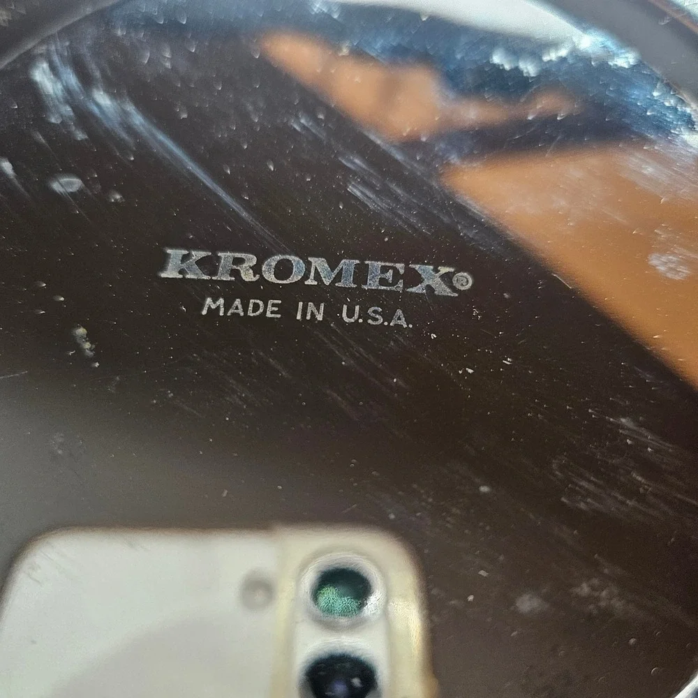 Vintage Kromex Ice Bucket Faux Wood Grain Chrome Lid MCM Barware Made in USA